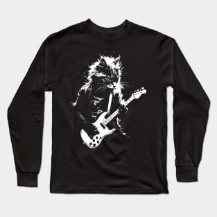 Cat Playing Electric Guitar Rock Music Long Sleeve T-Shirt